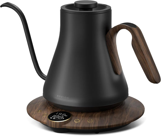 Electric Kettles, INTASTING Gooseneck Electric Kettle, ±1℉ Temperature Control, Stainless Steel Inner, Quick Heating, for Pour Over Coffee, Brew Tea, Boil Hot Water, 1500W/0.9L (Glossy Black)