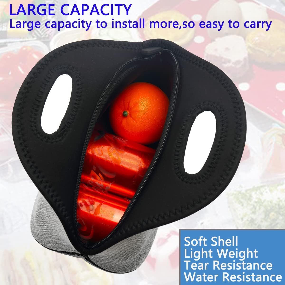 FlowFly Neoprene kids Lunch box Insulated Soft Bag Mini Cooler Thermal Meal Tote Kit for Boys, Girls,Men,Women,School,Work, Office, Grey