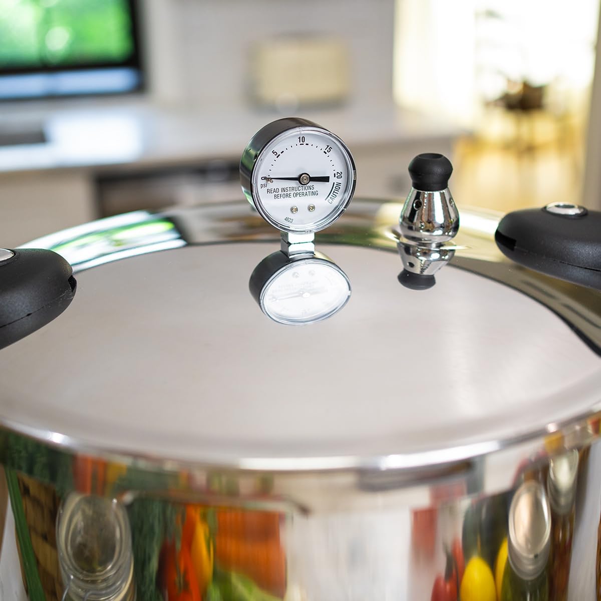 Barton Pressure Canner 22-Quart Capacity Pressure Cooker Built-in Pressure Gauge with (1) Rack, Aluminum Polished