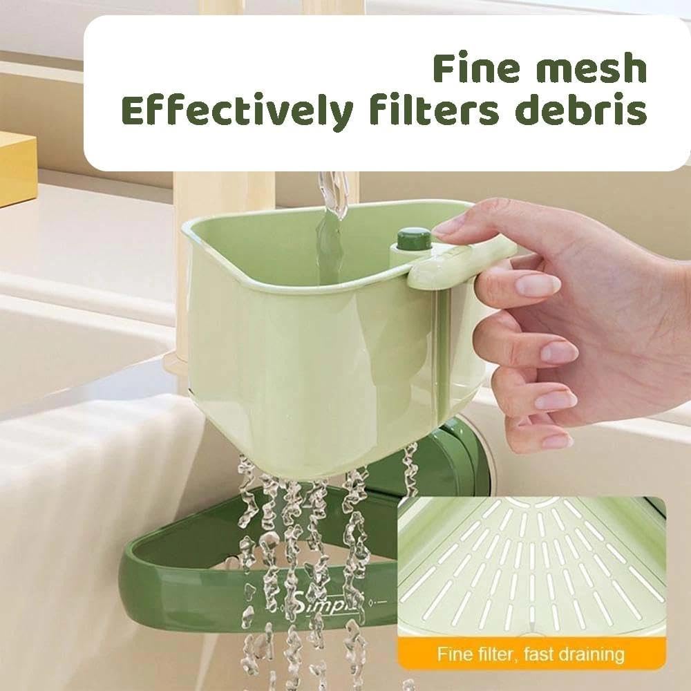 Corner Sink Strainer, 2025 New Upgraded Suction Cup Press Sink Drainer Basket, Automatic Dumping Suction Cup Corner Sinks, Triangle Plastic Sinks Food Catcher Kitchen Faucet Sponge Storage Rack