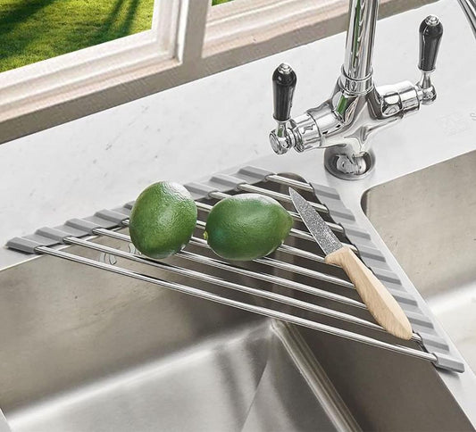 Ahyuan Roll up Dish Drying Rack Over The Sink Kitchen Roll up Sink Drying Rack Portable Dish Drainer Foldable Dish Drying Rack (Warm Gray, Triangle 16.3''X9.4'')