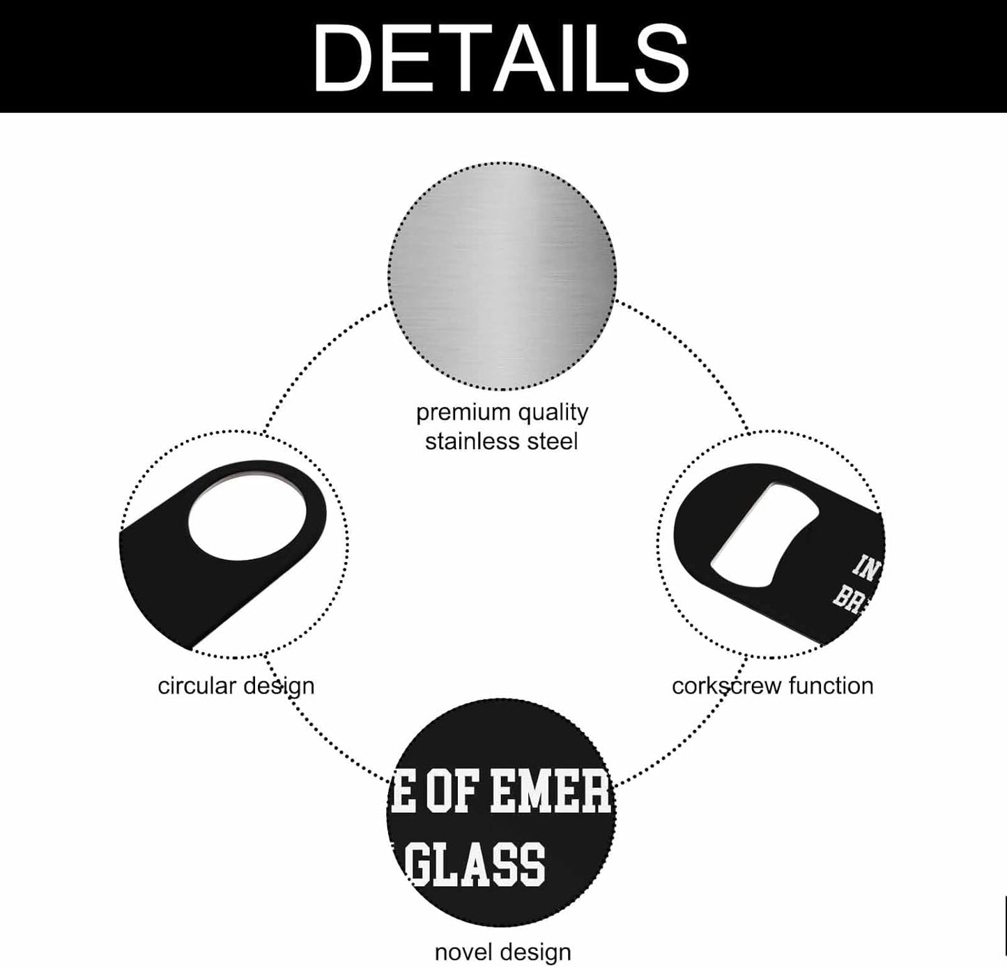 Funny Saying Quotes Stainless Steel Bottle Opener In Case of Emergency Break Glass Flat Beer Bottle Opener Keychain for Home Kitchen Bar Restaurant Party Birthday Gift