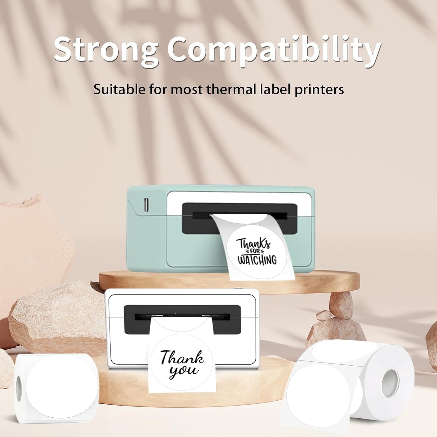 Thermal Label,3 Inch White Round Thermal Printer Sticker,Self-Adhesive Round Direct Thermal Labels,Thermal Stickers for DIY Logo Design,Name Tag (300 Labels/1 Roll)