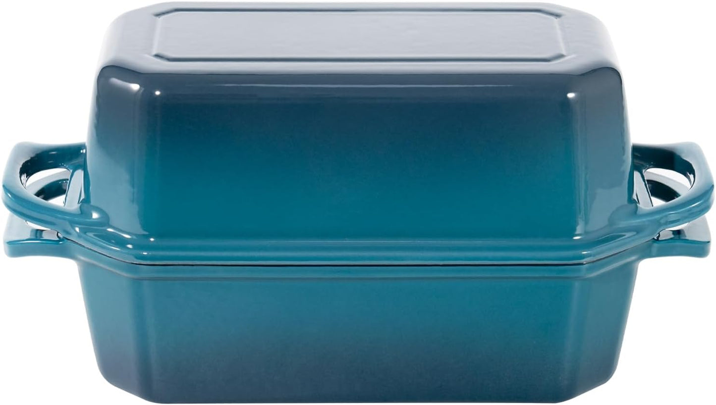 Bread Pan Cast Iron Loaf Pan with Lid Bread Loaf Pan 9x5 Inch Loaf Pan Enameled Cast Iron Sourdough Loaf Pan, DarkCyan