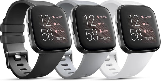 3 Pack Sport Bands Compatible with Fitbit Versa Bands, Classic Soft Sport Replacement Wristbands for Fitbit Versa 2 Smart Watch Women Men
