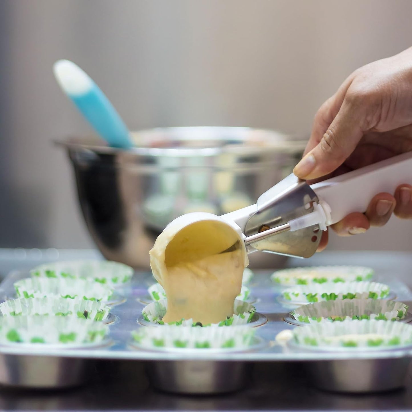 uxcell 2pcs Cookie Scoops, Ice Cream Scoop with Trigger for Baking Cookie Dough Rice Pudding Kitchen Gadget, Grey