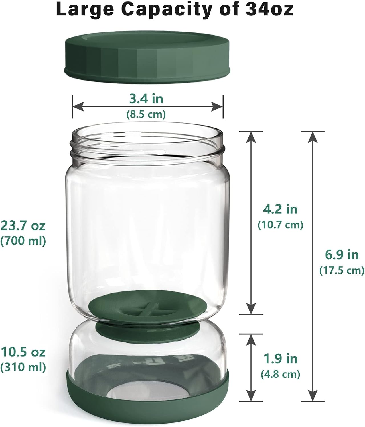 WhiteRhino Glass Pickle Jar,34oz Olive Hourglass Jar with Strainer,Airtight Glass Jar Pickle Juice Separator Flip Pickle Jar for Gherkin Jalapeno