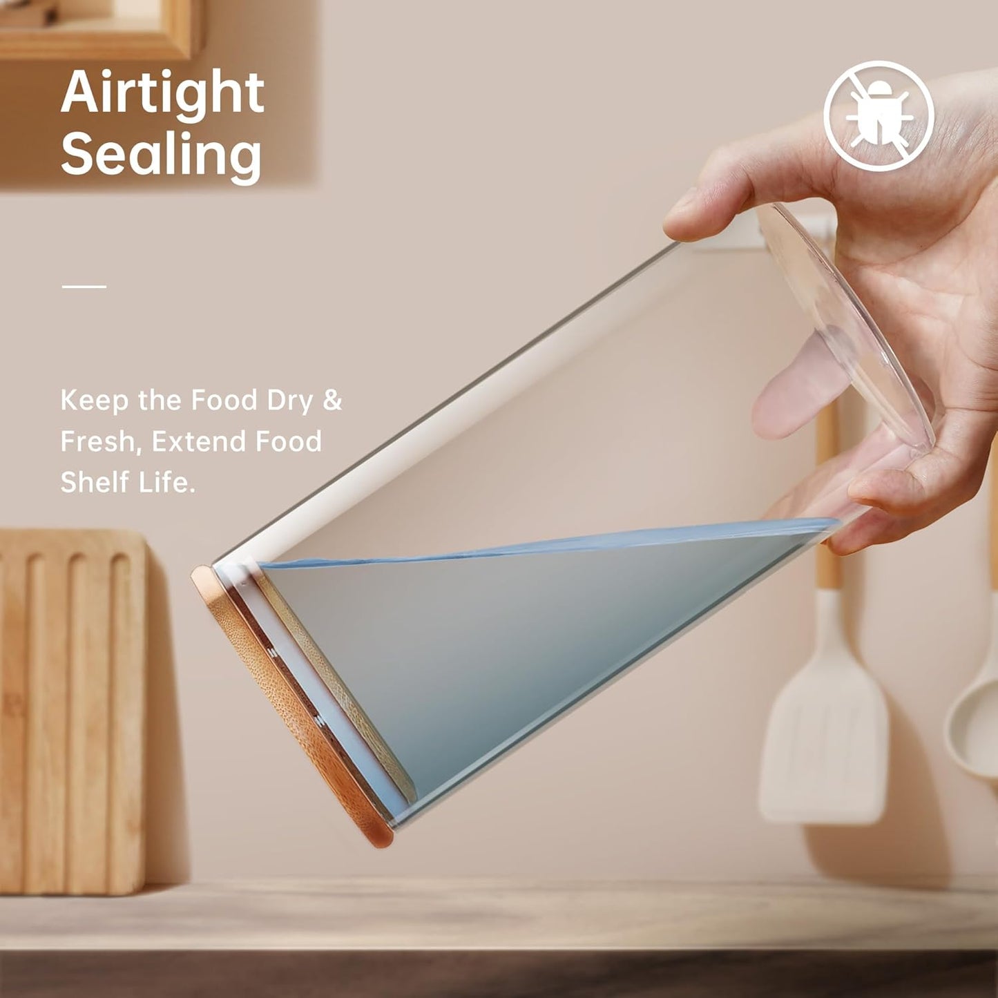 32oz & 21oz - 4 Pack Glass Jars with Bamboo Lids, Glass Pantry Storage Containers with Airtight Lids, Round Air Tigh Food Storage Canisters for Cereal, Pasta, Flour, Sugar, Best for Kitchen Organizer