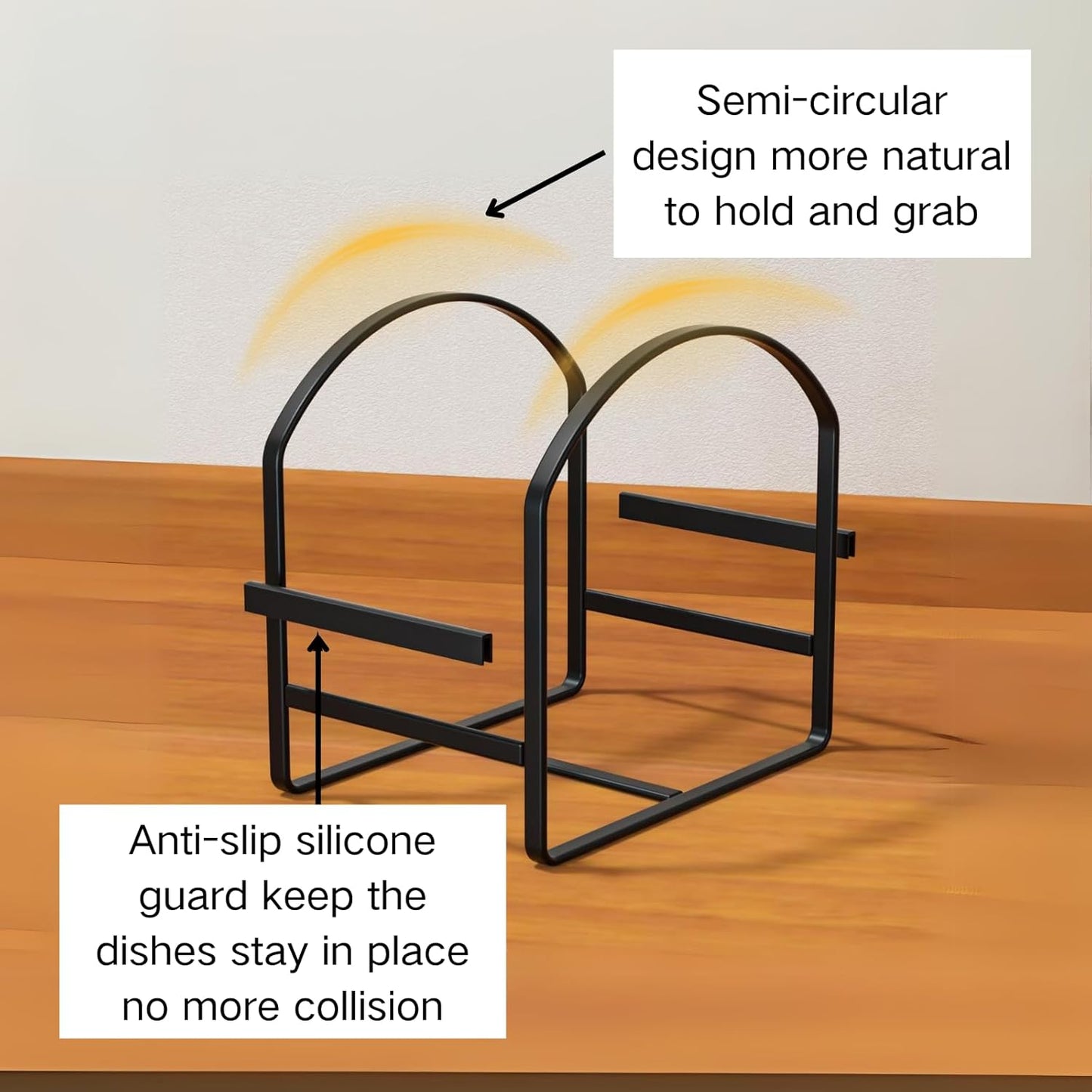 LINFIDITE 2 Pack Kitchen Plate Holder Organizer for Cabinet Space Saver Dinner Plate Storage Rack Upright Dish Drying Racks Metal Dish Stand for Cupboard Countertop Rustproof Black (1 Large 1 Small)