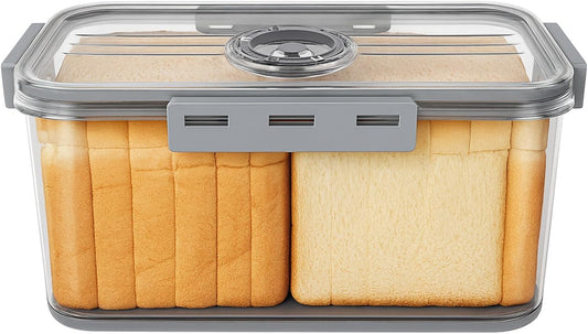 Bread Boxes for Kitchen Counter, Large Bread Box Airtight with Lid and Time Recording Function, Bread Container for Homemade Bread, Cookies, Bagel, Donut and Toast(grey)