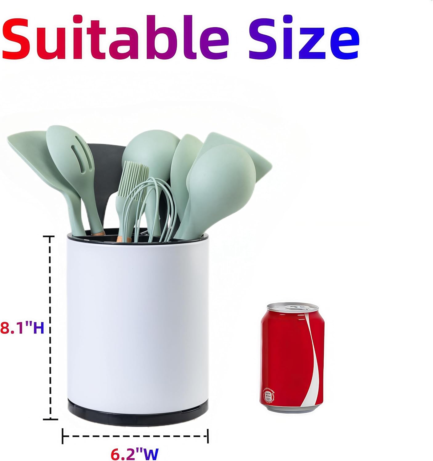 Utensil Holder,4-in-1 Large Kitchen Utensil Holder For Counter,Rotating Silverware Organizer Cooking Flatware Spoon Spatula Tool Cutlery Container Stainless Steel Caddy