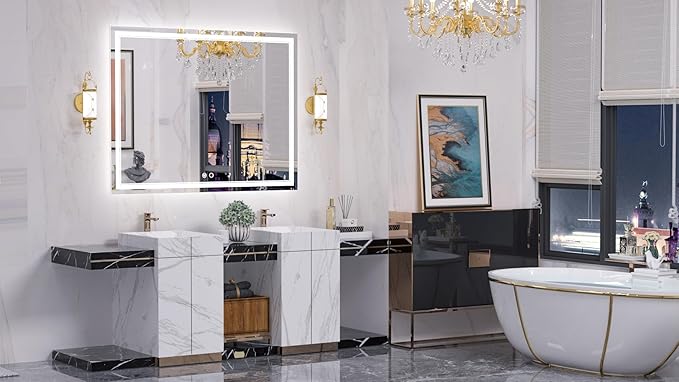 Keonjinn 48 x 40 Inch LED Bathroom Mirror 90+(Horizontal or