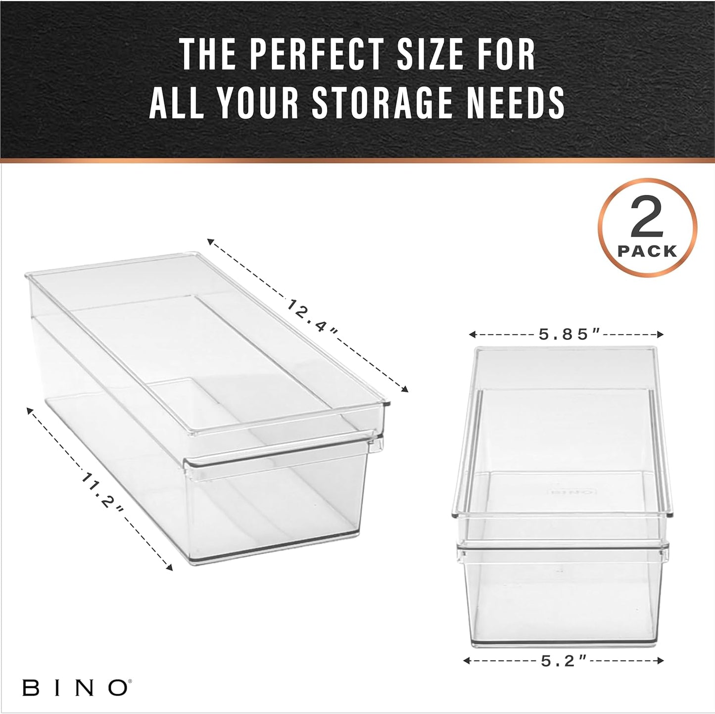 BINO | Plastic Storage Bins, Medium | THE HANDLER COLLECTION | Multipurpose Organizer Bins | Kitchen Pantry Organizers and Storage | Clear Containers for Organizing Home | Freezer Organizer
