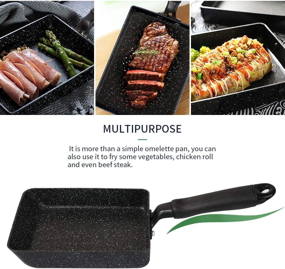 MyLifeUNIT Tamagoyaki Pan, Japanese Omelette Pan Nonstick with Silicone Spatula, Square Egg Pan 7 x 5 inches, Black