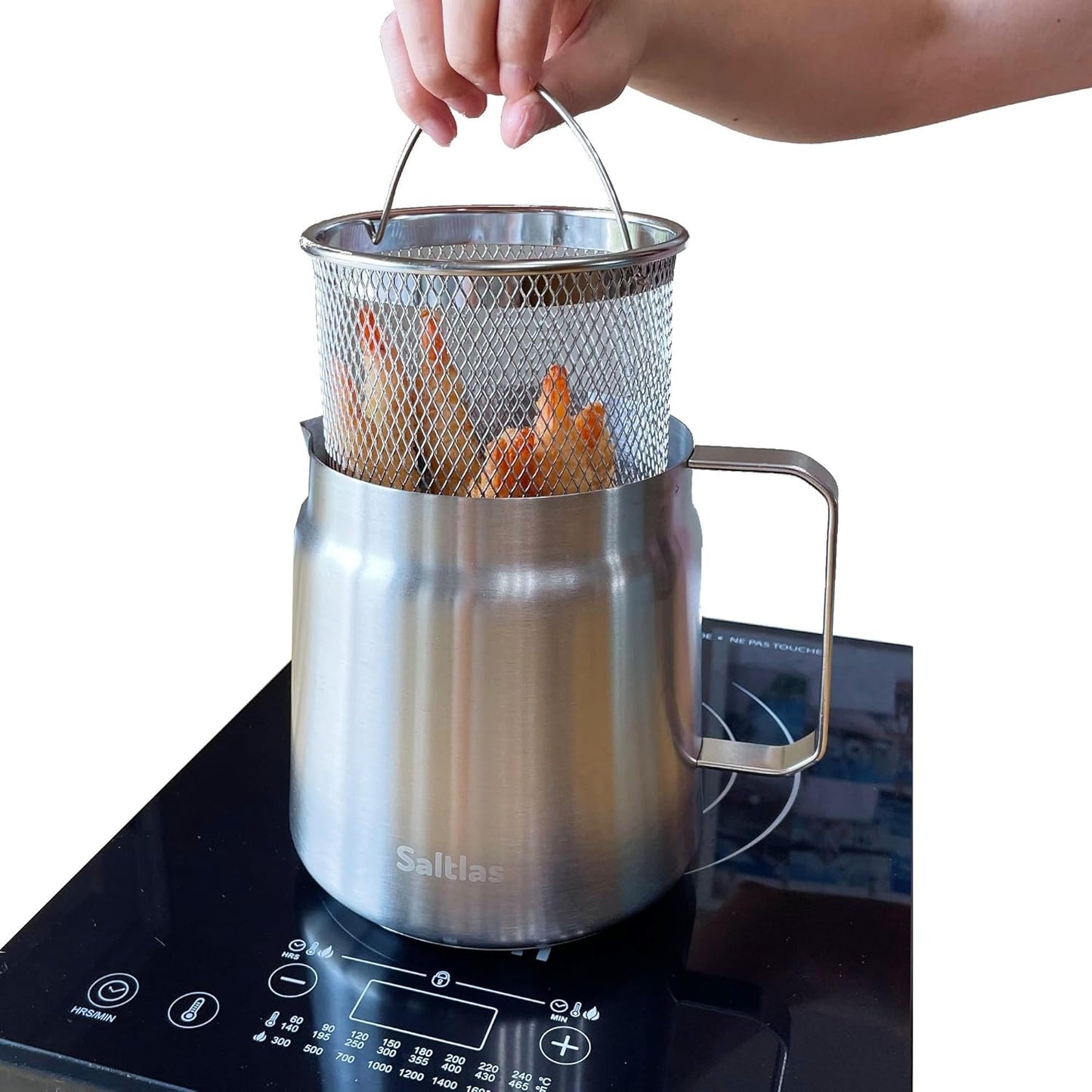 Deep Fryer Pot with Basket and Oil Strainer, 304 Stainless Steel Deep Frying Pot for French Fries, Chicken, or Japanese Tempura, 2L (2Qt)