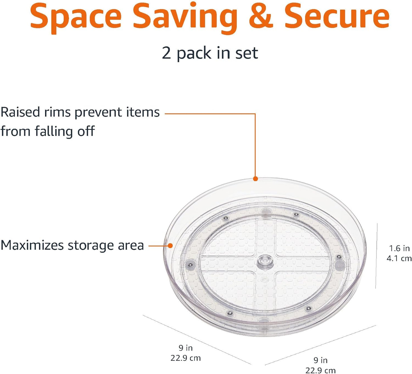 Amazon Basics 2 Tier Lazy Susan Turntable Organizer, 9" Diameter, 2-Pack, Clear