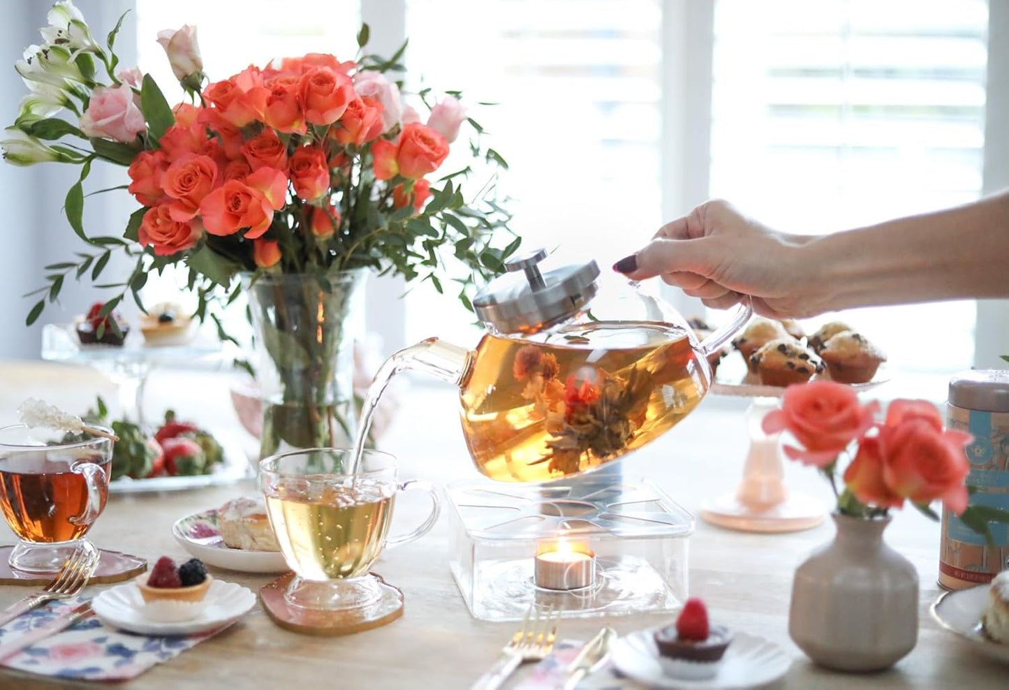 Teabloom Balance Borosilicate Glass Tea Kettle & Teapot – Stovetop-Safe, 40oz – Deep Loose Tea Infuser for Hot & Iced Tea – Elegant & Versatile Design for Tea Connoisseurs