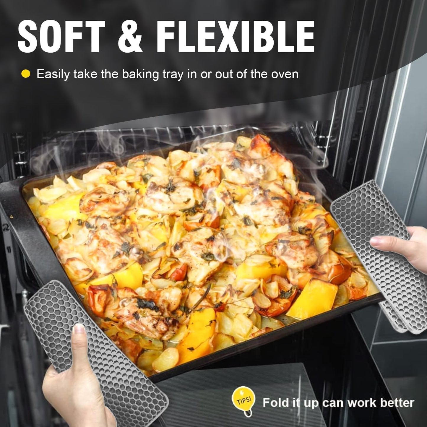 Walfos Silicone Trivet Mats - 4 Heat Resistant Pot Holders, Multipurpose Non-Slip Hot Pads for Kitchen Potholders, Hot Dishers, Jar Opener, Spoon Holder, Food Grade Silicone & BPA Free (Nordic Grey)