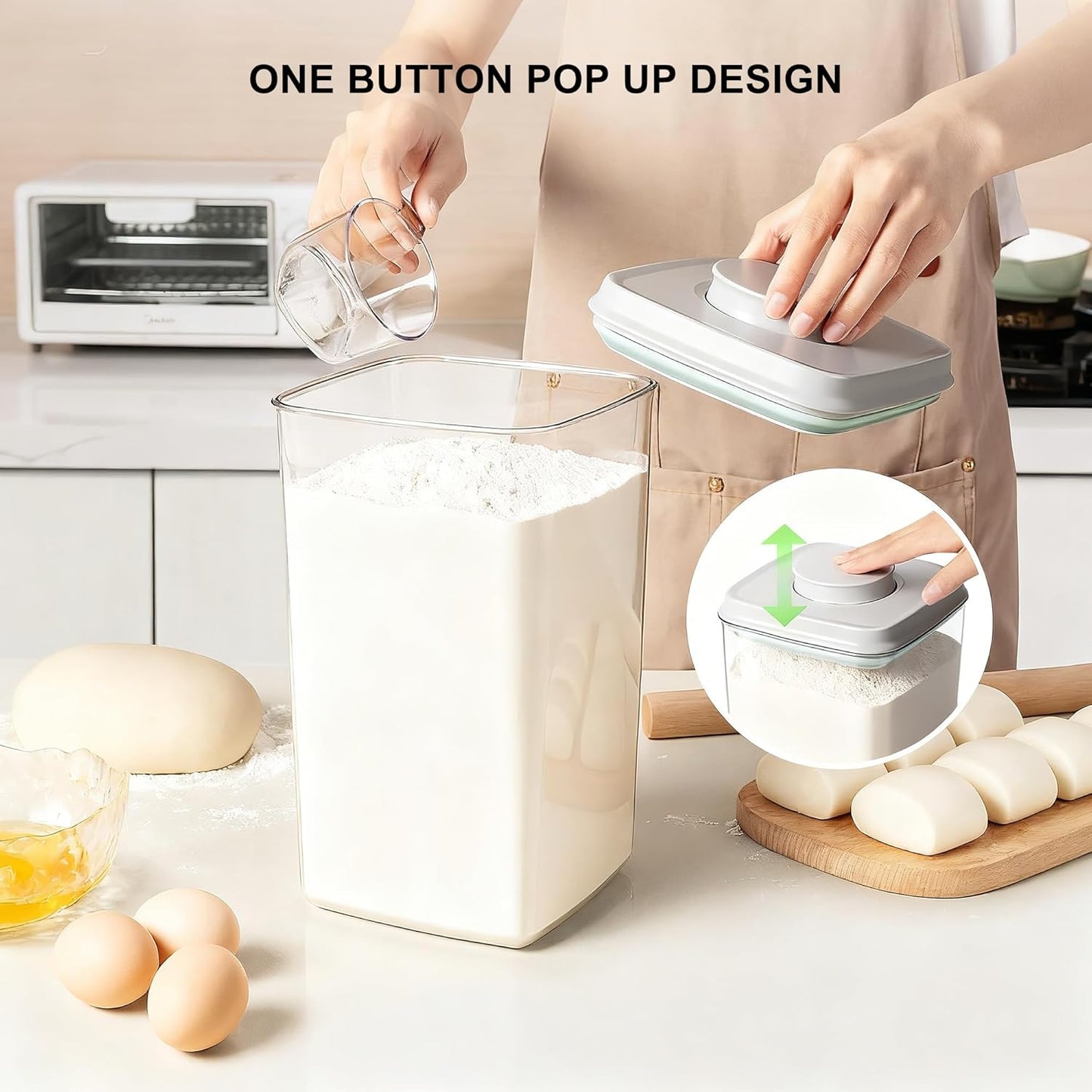 Rice Container Flour Container Airtight Food Storage Container - Pop Containers With Lids, Bpa Free Stackable Container for Coffee Cereal Spaghetti Kitchen Organizer (4000ml / 4.2qt *4)