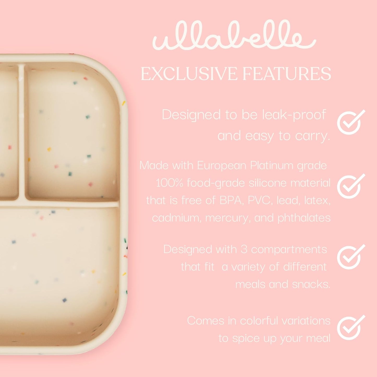 Ullabelle Leak Proof Bento Box Food-Grade Silicone Bento, BPA, Phthalate, Lead, & PVC Free - Bento Lunch Box for Daycare, Kids, & Adults - Leak Resistant Sets With Lids Snack Box Container (Beige)