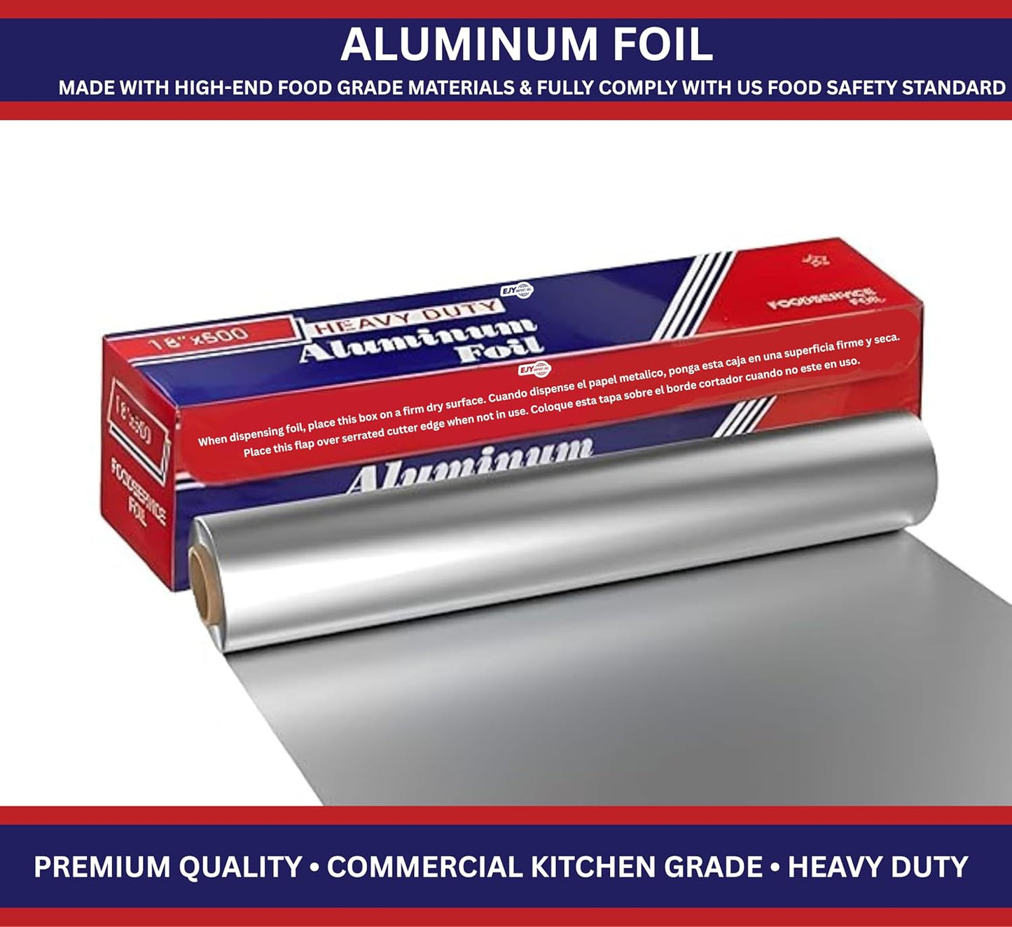 18” x 500 Feet Heavy Duty Aluminum Foil Wrap | Commercial Grade for Food Service Industry | Aluminum Silver Foil for Cooking, Baking, Roasting, BBQ & Parties | 18"x 500 Feet Long. (1)