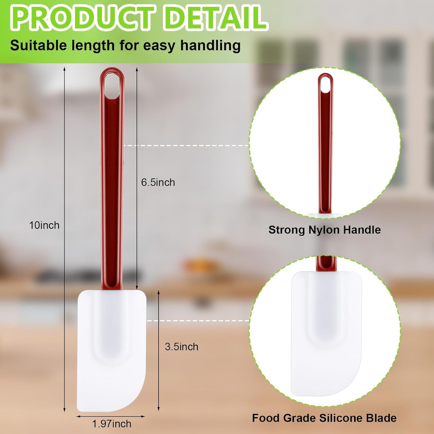 Dandat 9 Pcs Silicone Rubber Spatula, Commercial Spatula 500 Fahrenheit Heat Resistant, Non Stick Heavy Duty Scraper for Kitchen Cook Mix Fry Spread Bake, Dishwasher Safe(Deep Red and White,10 Inch)