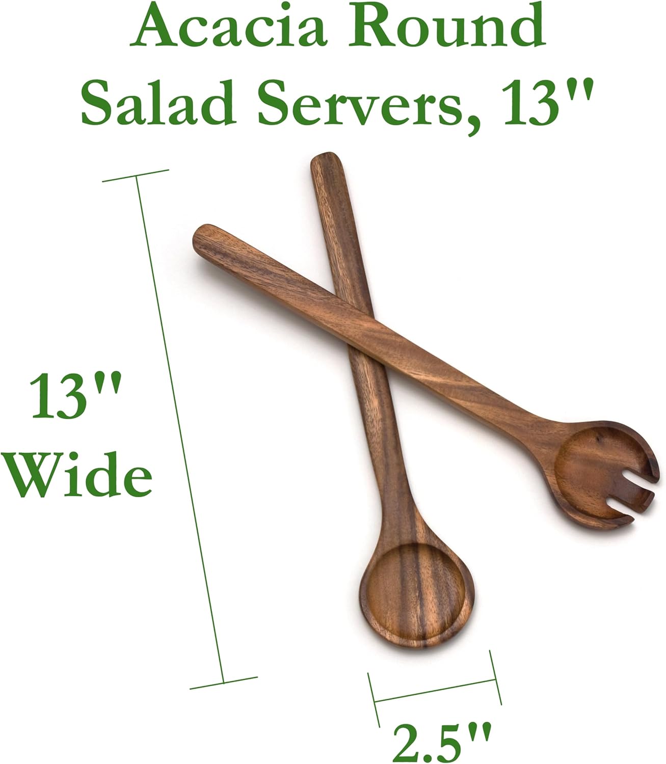 Lipper International Acacia Round Salad Servers, 13" Long, One Pair