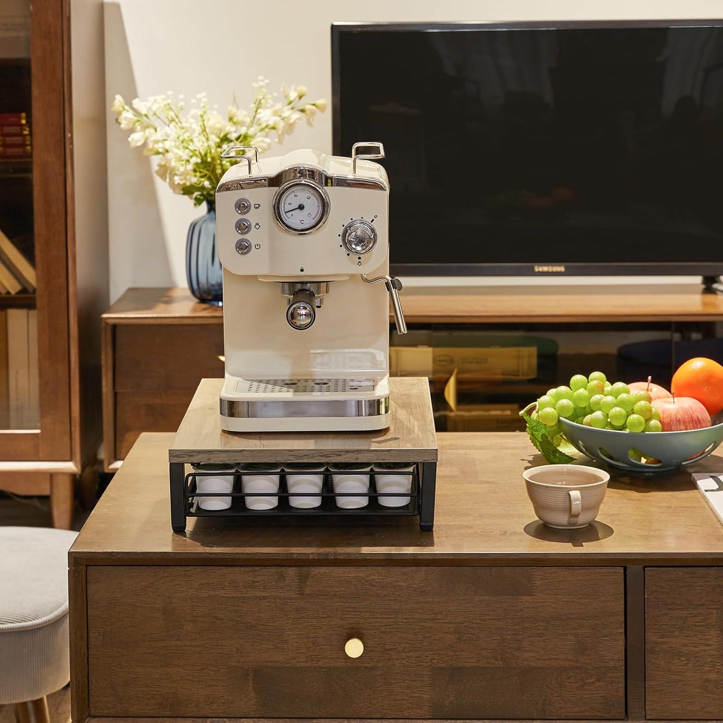 IBUYKE Coffee Pod Drawer Holder for K Cup, 35 Capacity Capsule Pods Storage Organizer,Under Coffee Pot Storage Drawer, Home Kitchen Coffee Pod Holder Counter Coffee Station,Greige UTCJ001Y