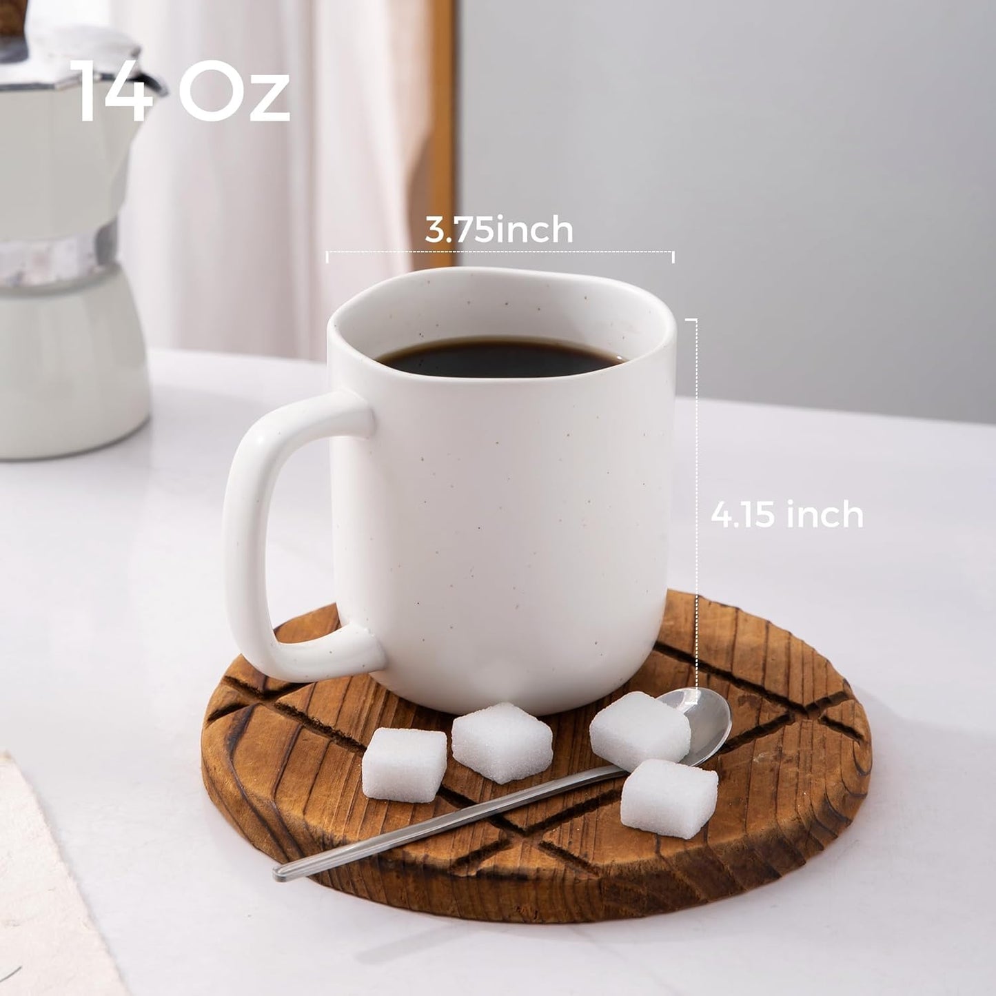 AmorArc 14oz Coffee Mugs Set of 6, Speckled Ceramic Coffee Mugs with Large Handle & Wavy Rim for Latte/Hot Cocoa/Tea, Coffee Cups for Men Women. Oven, Dishwasher&Microwave Safe, Speckled White