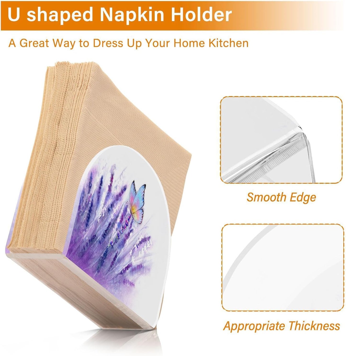 Lavender Butterfly Purple Napkin Holder for Table Paper Napkins Holder Acrylic Tissue Dispenser Kitchen Dining Room Bathroom Party Car Decor