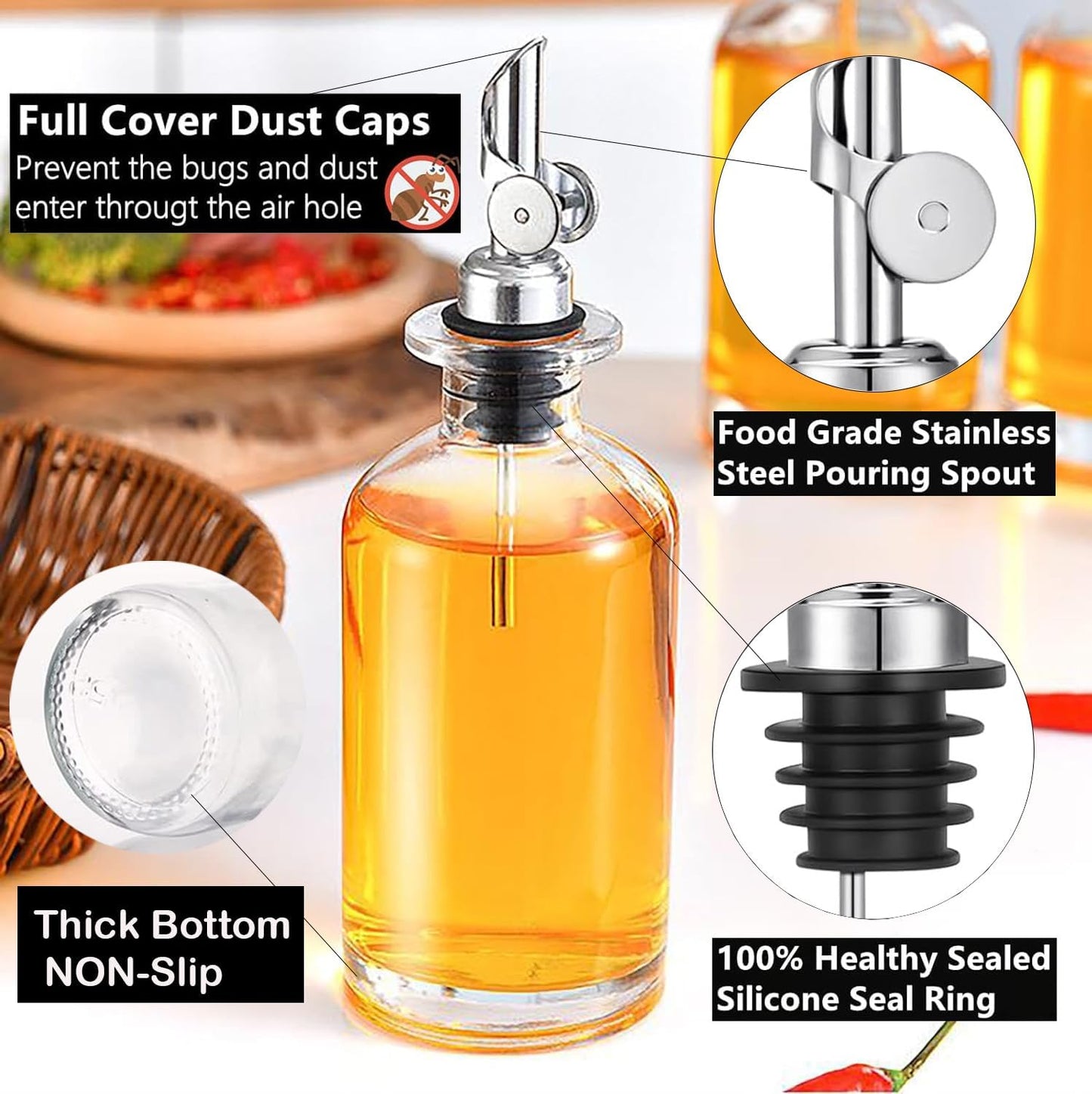 Pafusen 6 Pack Auto Flip Olive Oil Dispenser, Liquor Pour Spout, Oil Dispenser for Kitchen, Easily Turn Your Bottles into Dispensers for Liquor, Coffee Syrup or Oils, Weighted Pourer, Rose Gold