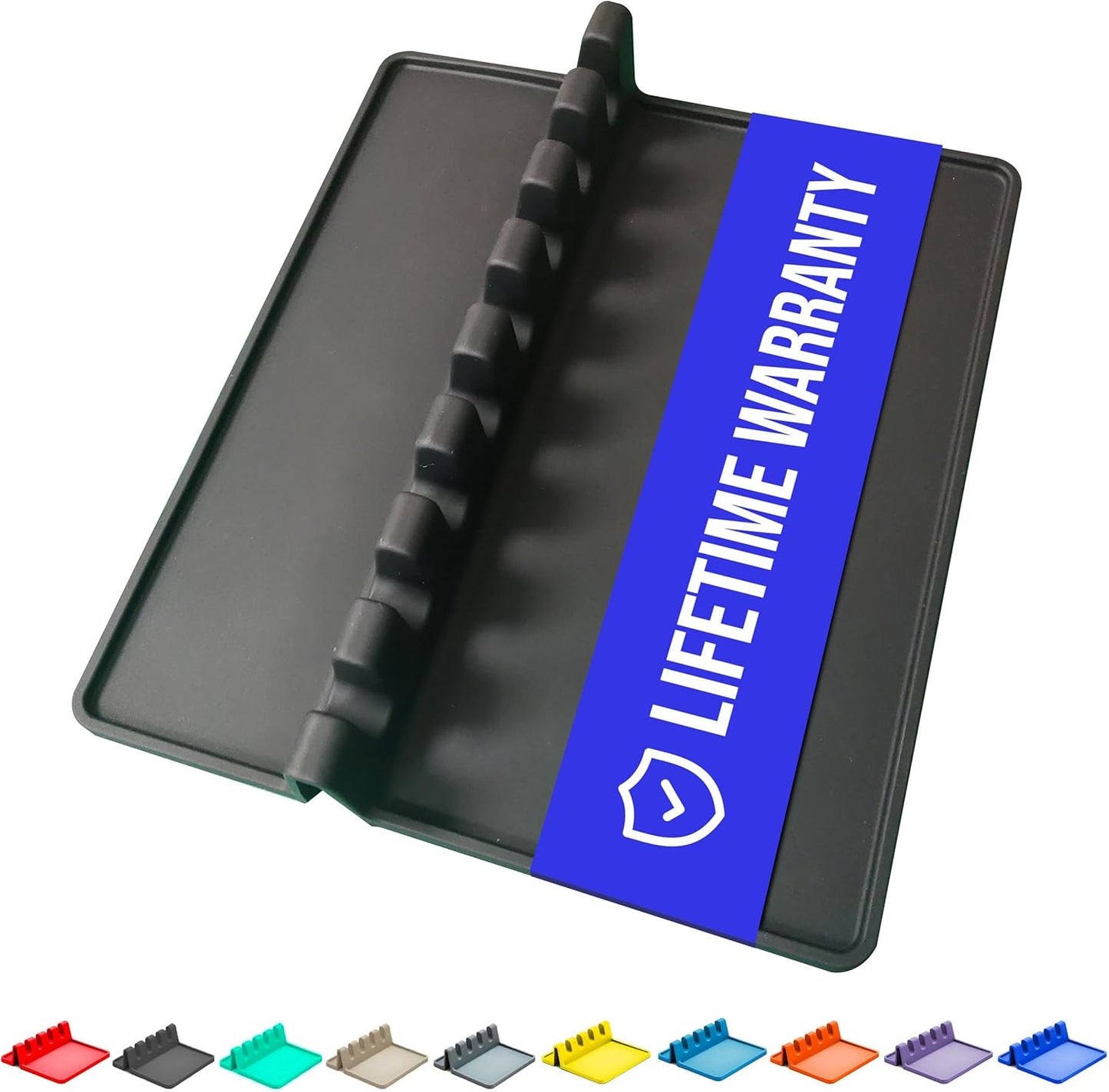 Black Silicone Spoon Rest for Stove Top with Drip Pad (1 Pack) - Heat-Resistant, BPA-Free Utensil Rest & Spoon Holder for Kitchen Counter - Grill Utensil Holder for Spatulas, Tongs, Ladles