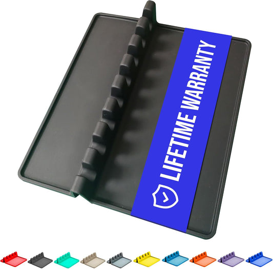 Black Silicone Spoon Rest for Stove Top with Drip Pad (1 Pack) - Heat-Resistant, BPA-Free Utensil Rest & Spoon Holder for Kitchen Counter - Grill Utensil Holder for Spatulas, Tongs, Ladles