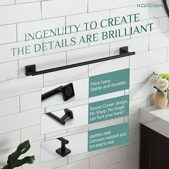 KOKOSIRI Towel Rails Bathroom Towel Bars Matte Black 24 Inch 2 Pack B4005BK-L24-P2