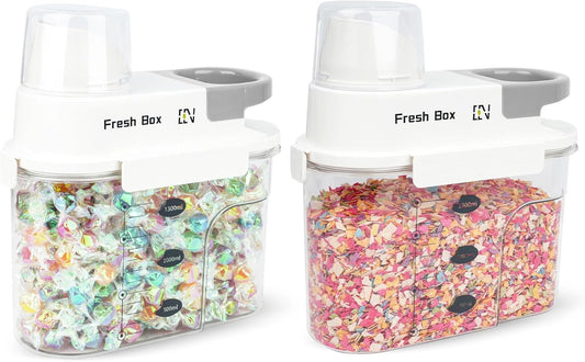 Cereal Storage Container 2Pack,44oz/1.3L Airtight Food Storage Containers With Lids,Organizers Storage With Measuring Cup for Beans,Sugar,Rice,Nuts,Snacks,Pet Food,Candy