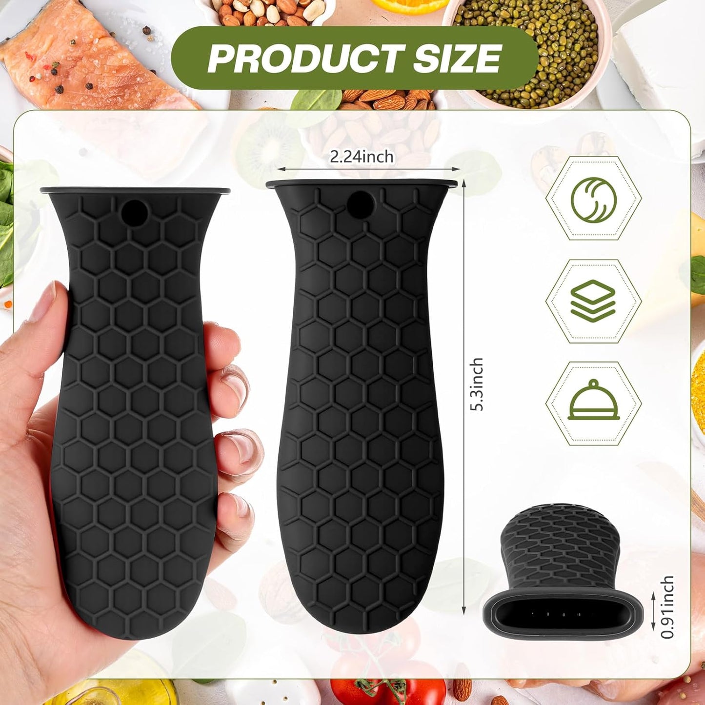 Patelai 2pcs Silicone Handle Cover for Cast Iron Skillet Kitchen Silicone Handles for Pots and Pans Non-Slip Pot Holder Sleeve for Fry Pan Griddles Metal Aluminum Cookware(Black)