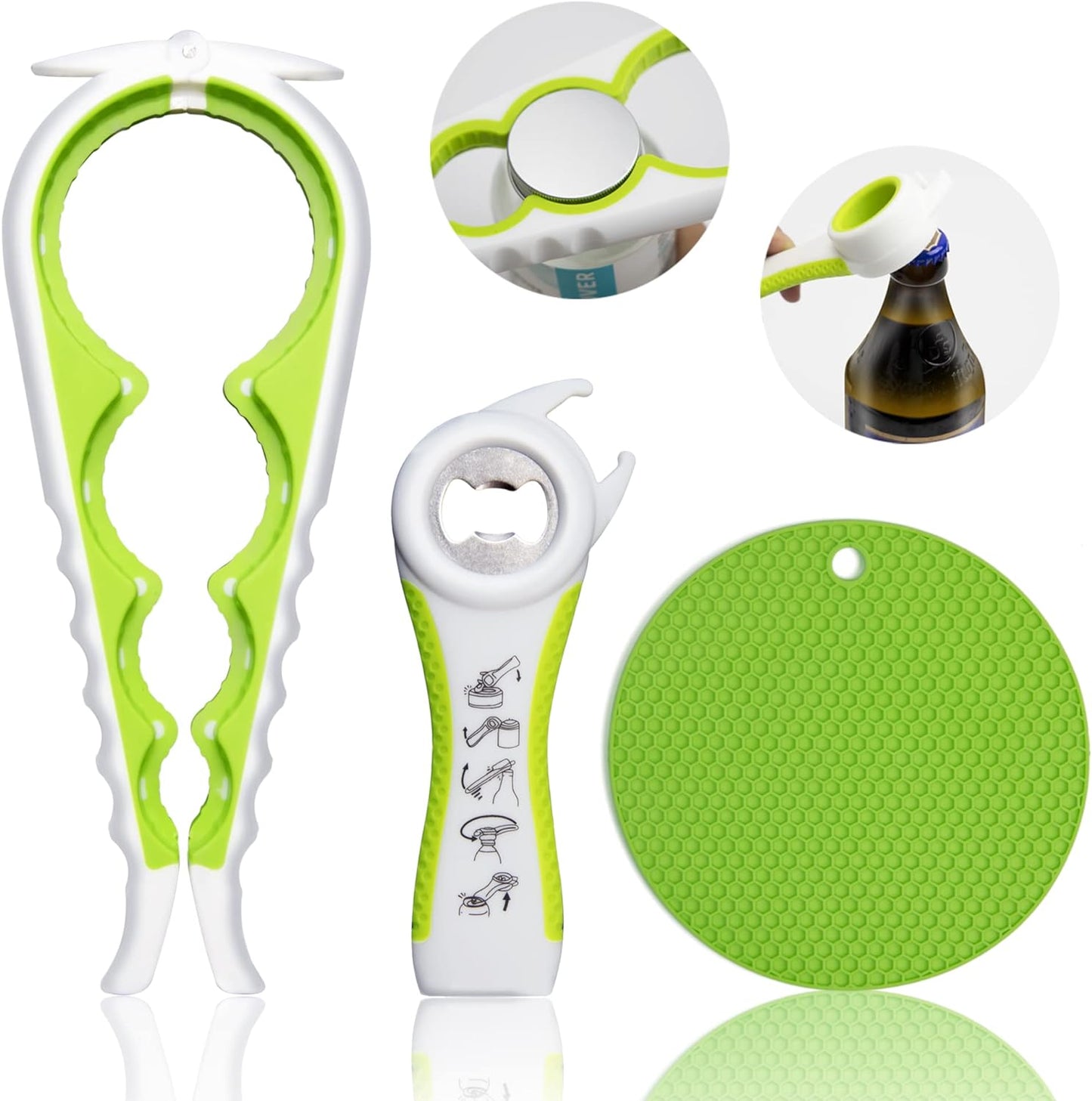 Jar Opener for Weak Hands, Seniors with Arthritis, 5 in 1 Multi Function Bottle Opener Lid Opener For Arthritic Hands with Non Slip Rubber Jar opener Gripper Pad