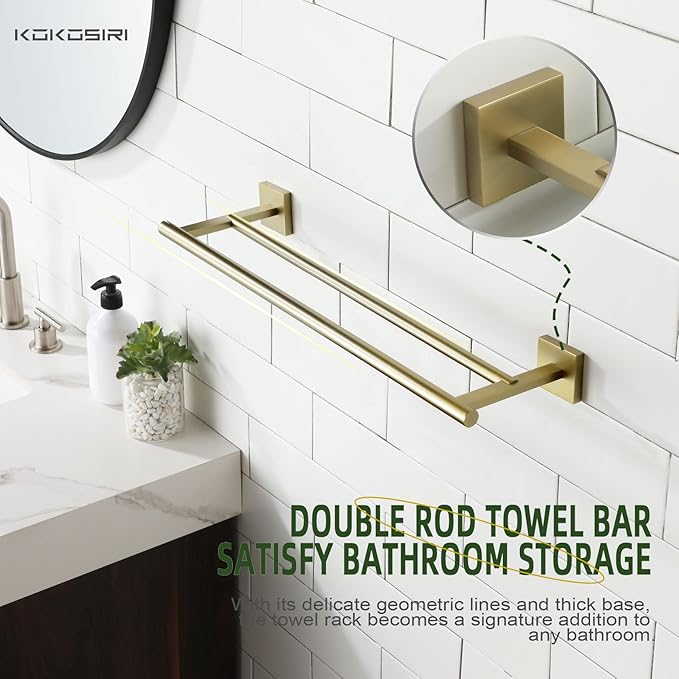 KOKOSIRI Towel Bar Bathroom Towel Holder Double Rails 20 Inch B5005BG-L20