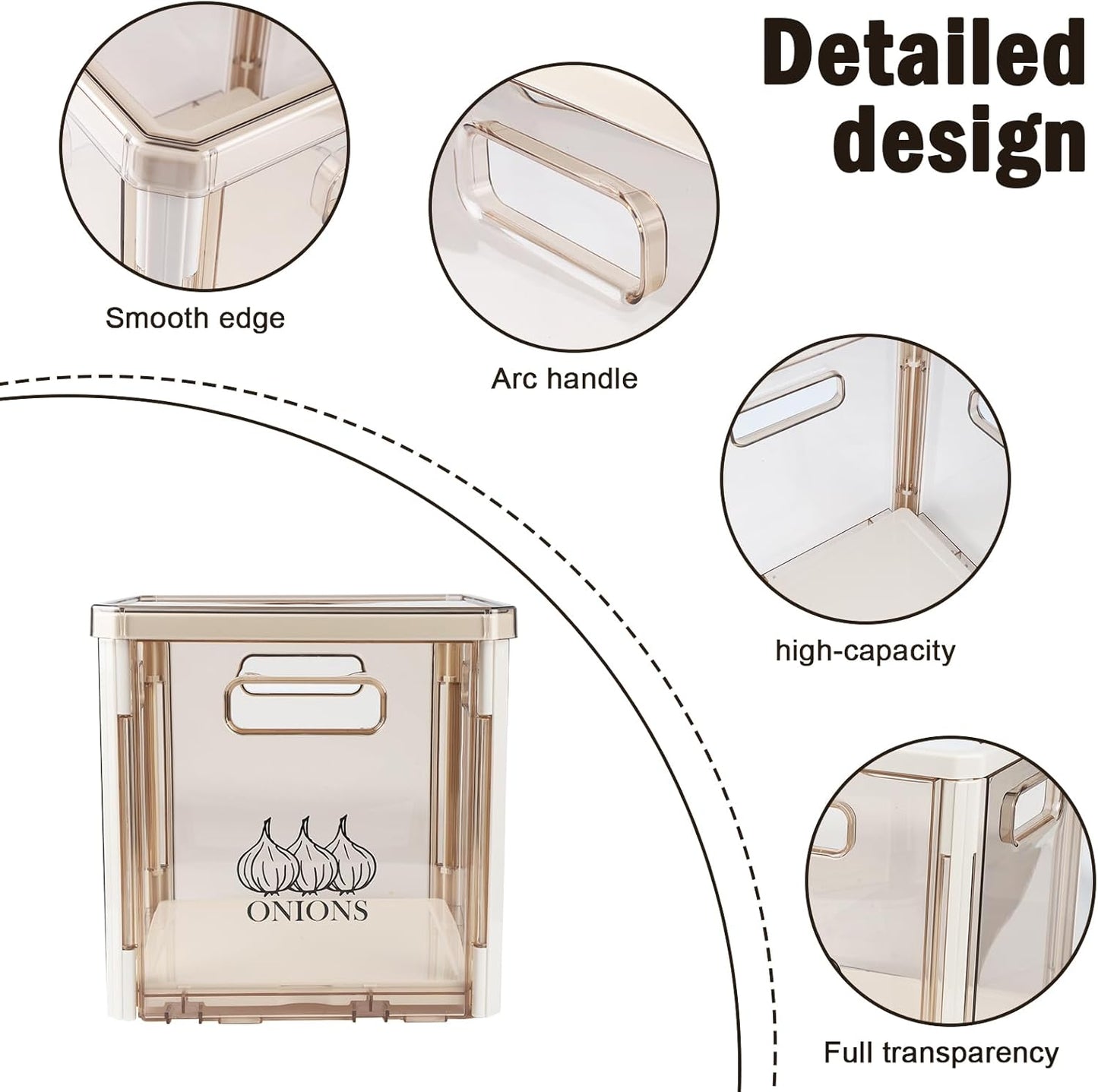 Onion and Potato Storage Container With Lid and Handle, Stackable Plastic Bin for Kitchen Organizers, BPA Free