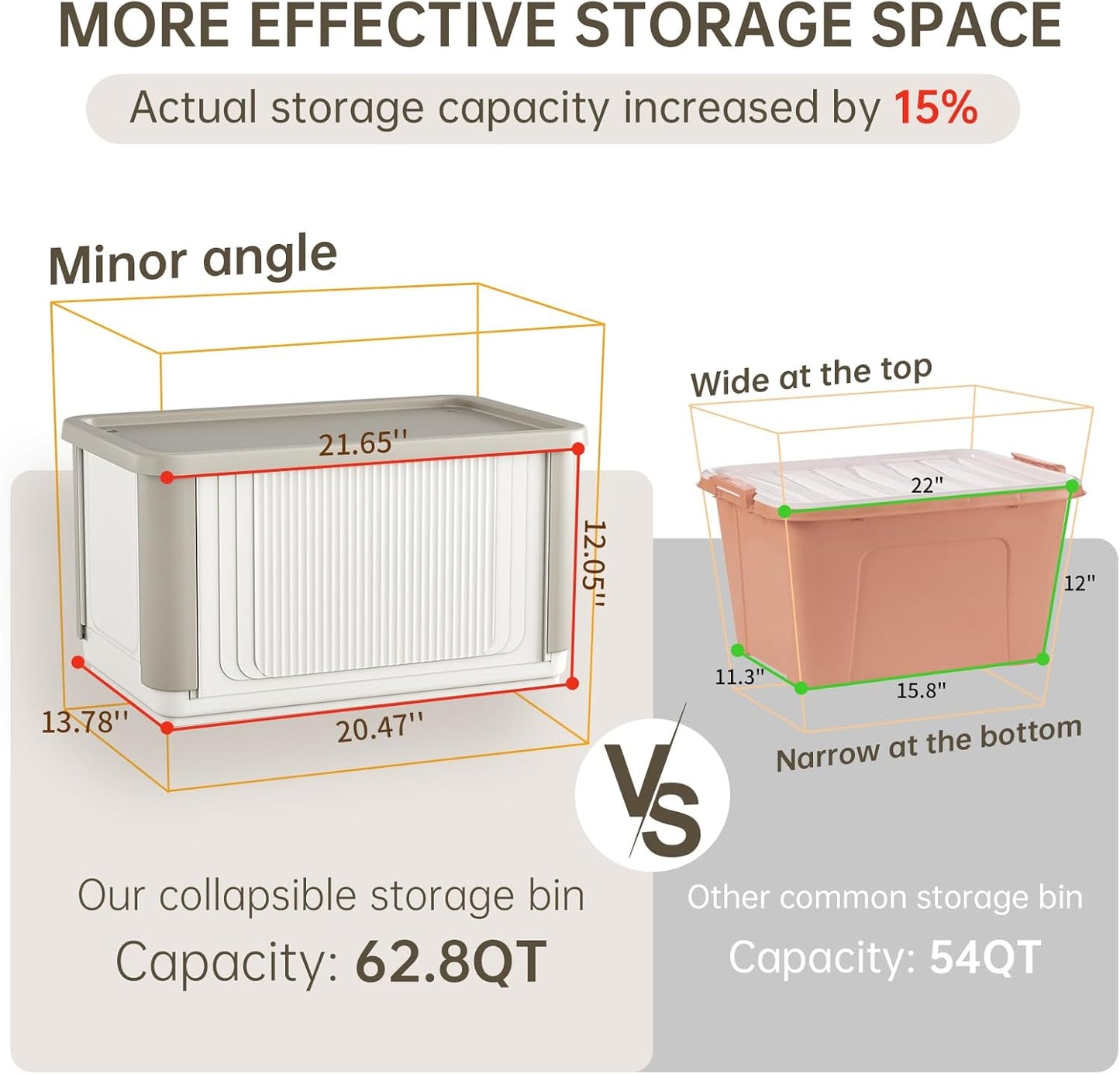 HAIXIN Collapsible Storage Bin with Lid - 62.8 QT Foldable Closet Organizers Stackable Storage Box Plastic Storage Container for Home Garage Office, 1 Pack