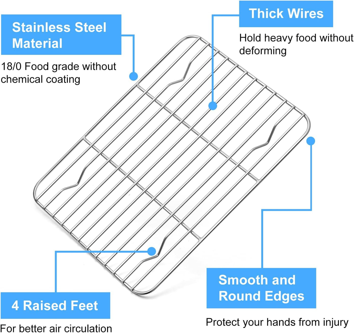 P&P CHEF Cooling Baking Rack Pack of 2, Stainless Steel Cooling Racks for Cooking Baking Roasting Grilling Drying, Dense Wires & Smooth Edge, Easy to clean, Silver, 9.7" x 7.3"
