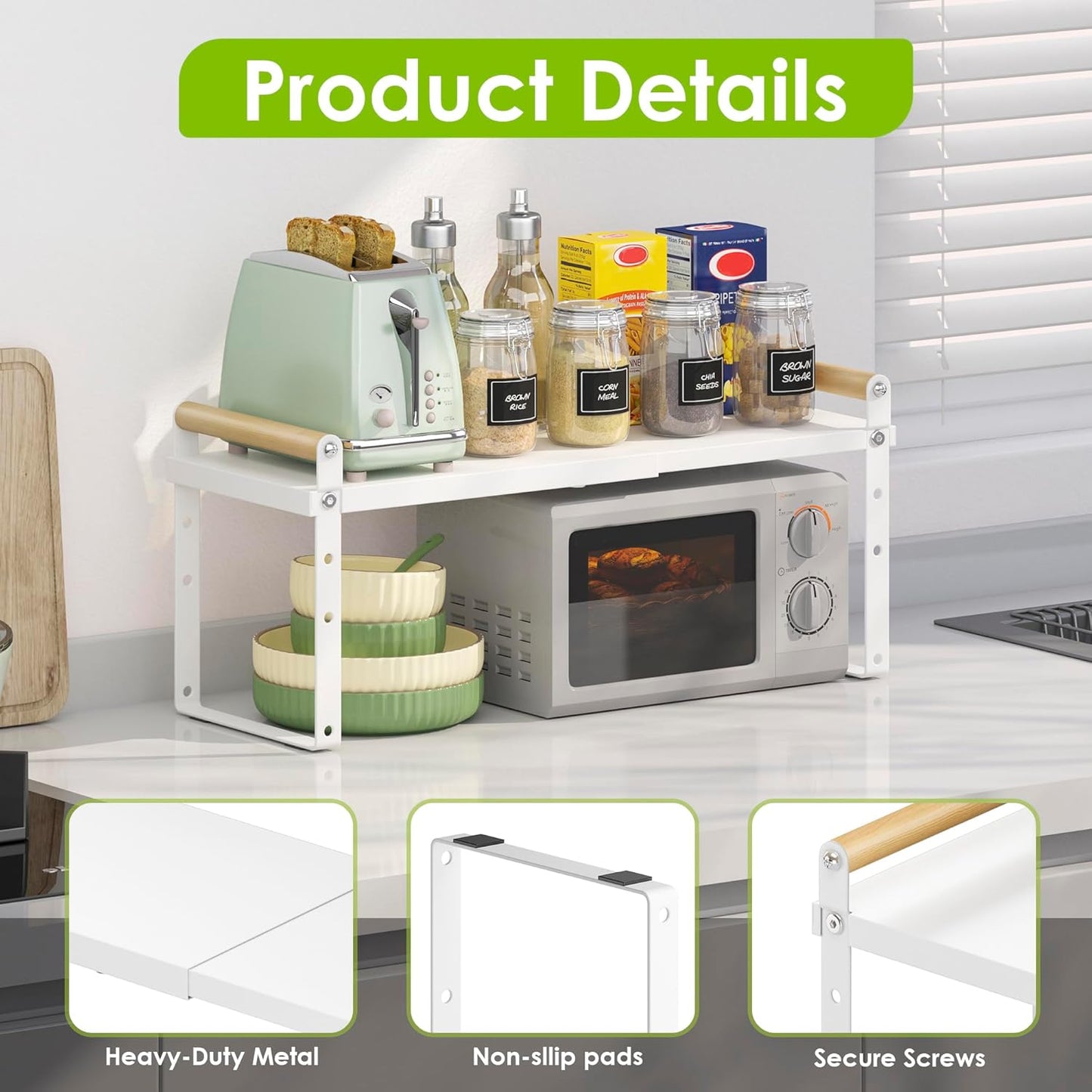 DOLALIKE Expandable kitchen Countertop Organizer, Stackable Cabinet Shelf Organizers, Space Saving Spice Rack Pantry Storage for Bathroom Office Organization (6.9''D*13-19.7''W*7.9''H, White)