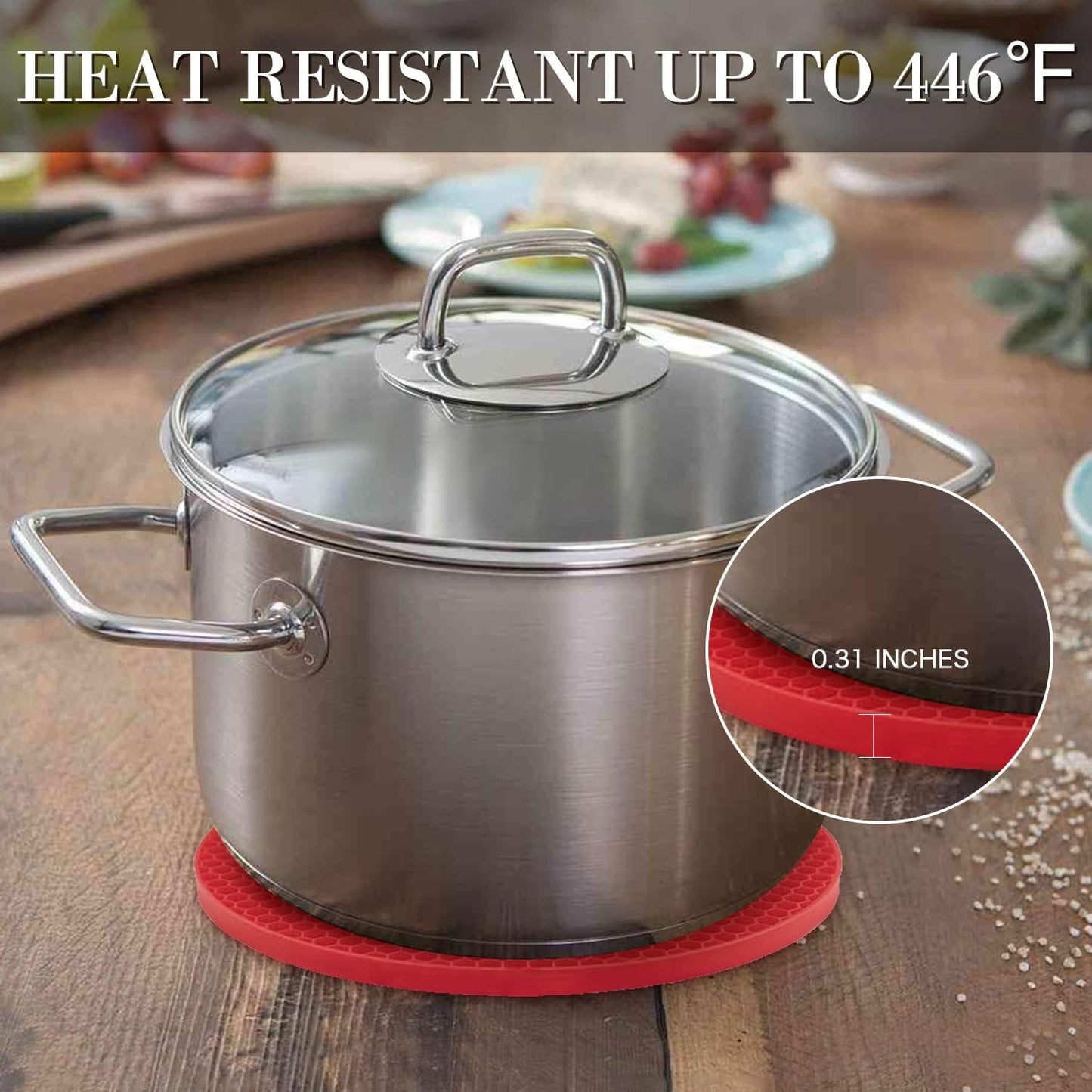 Silicone Trivets for Hot Pots and Pans - 4PCS Heat Resistant Oversized Silicone Pot Holders Hot Pads for Kitchen, Multipurpose Round Trivet Mat, Spoon Holder & Jar Opener, Drying Mat（Red）