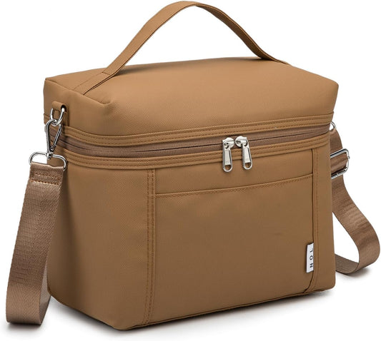 NOL Natural Organic Lifestyle Insulated Lunch Bags for Women Cooler Bag Lightweight Nylon Waterproof Lunch Box For Work (Small, Brown)