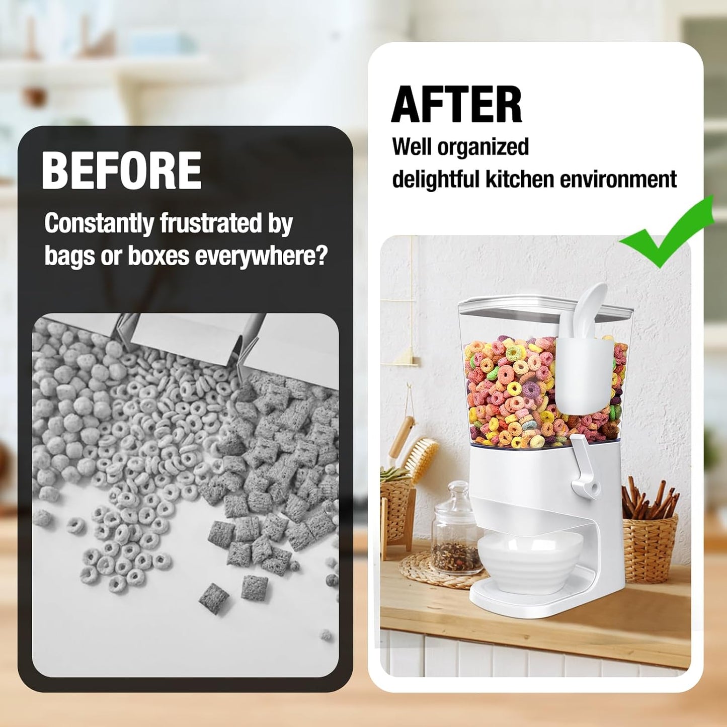 Cereal Dispenser Countertop With Bowls and Spoons Cereal Containers Storage for Pantry Snack Organizer Dry Food Storage Container with Lid for Kitchen Organization Oatmeal Nut Granola（2pcs White）