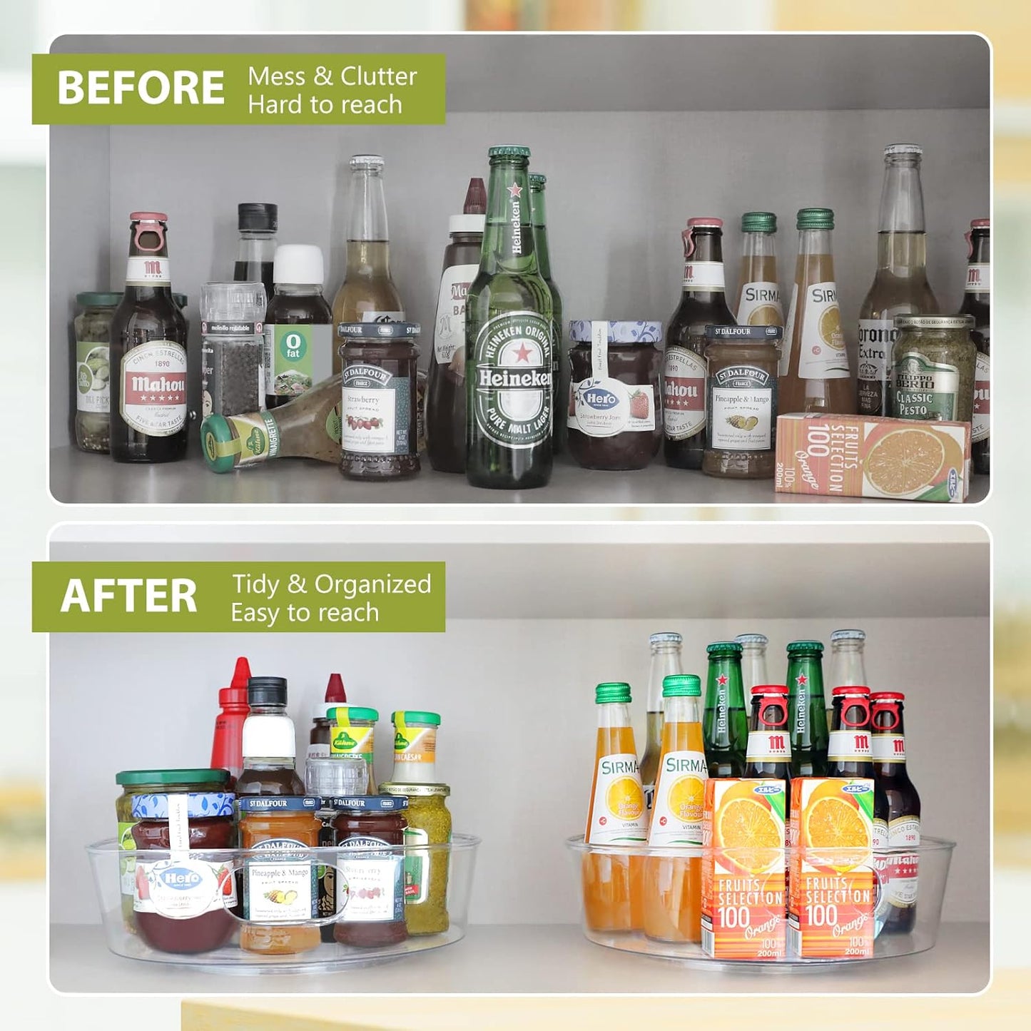 GUZON 2 Pack Lazy Susan Organizer for Cabinet, Upgraded 11.5" Clear Lazy Susan Turntable with Handles and Raised Edge, Rotating Spice Storage for Kitchen, Pantry, Refrigerator, Bathroom, Table