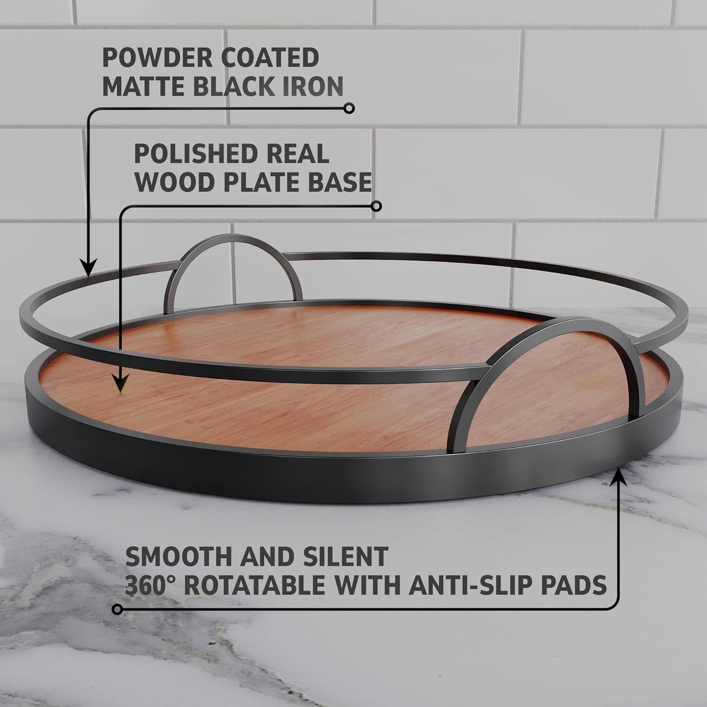 Lazy Susan Organizer - 10'' Wooden Lazy Susan for Table Top - Turntable Tray for Cabinet - Kitchen Countertop Organizer - Small Rotating Tray for Dining Table