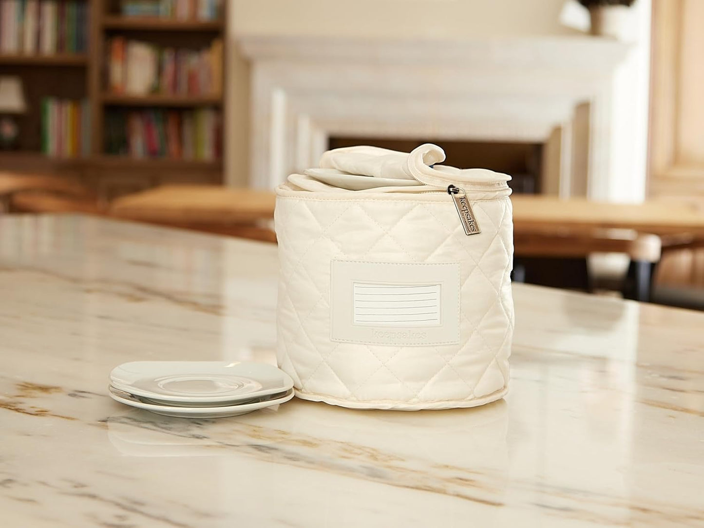 Covermates Keepsakes - Dish Storage - Padded Protection - ID Window - Stain Resistant - Machine Washable - China Storage, Cream