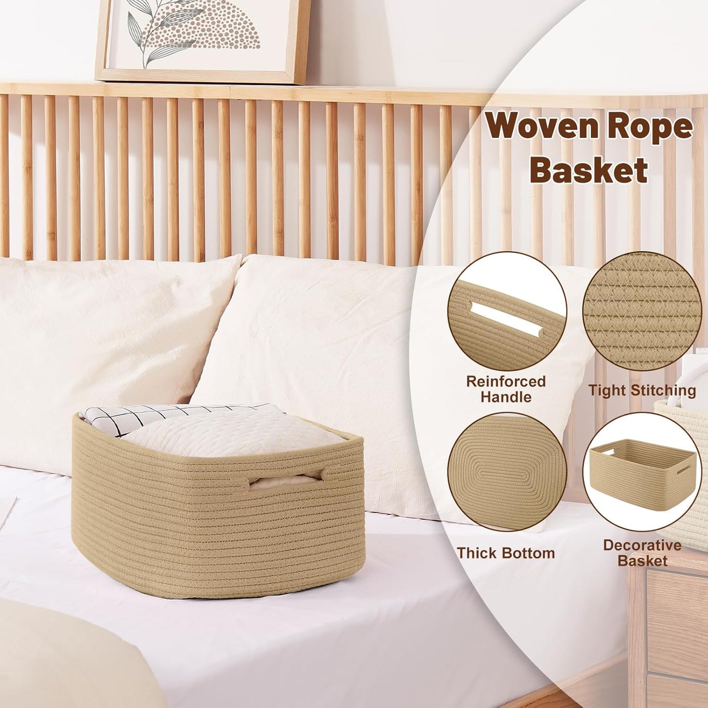 OIAHOMY Storage Basket for Shelves, Closet Cube Storage Bins Baskets for Clothes Blanket Towels, Baby Nursery, Toy Baskets Box, Woven Rope Basket, 15.75*11.81*7.09 ININ, 2 Packs Jute Yellow