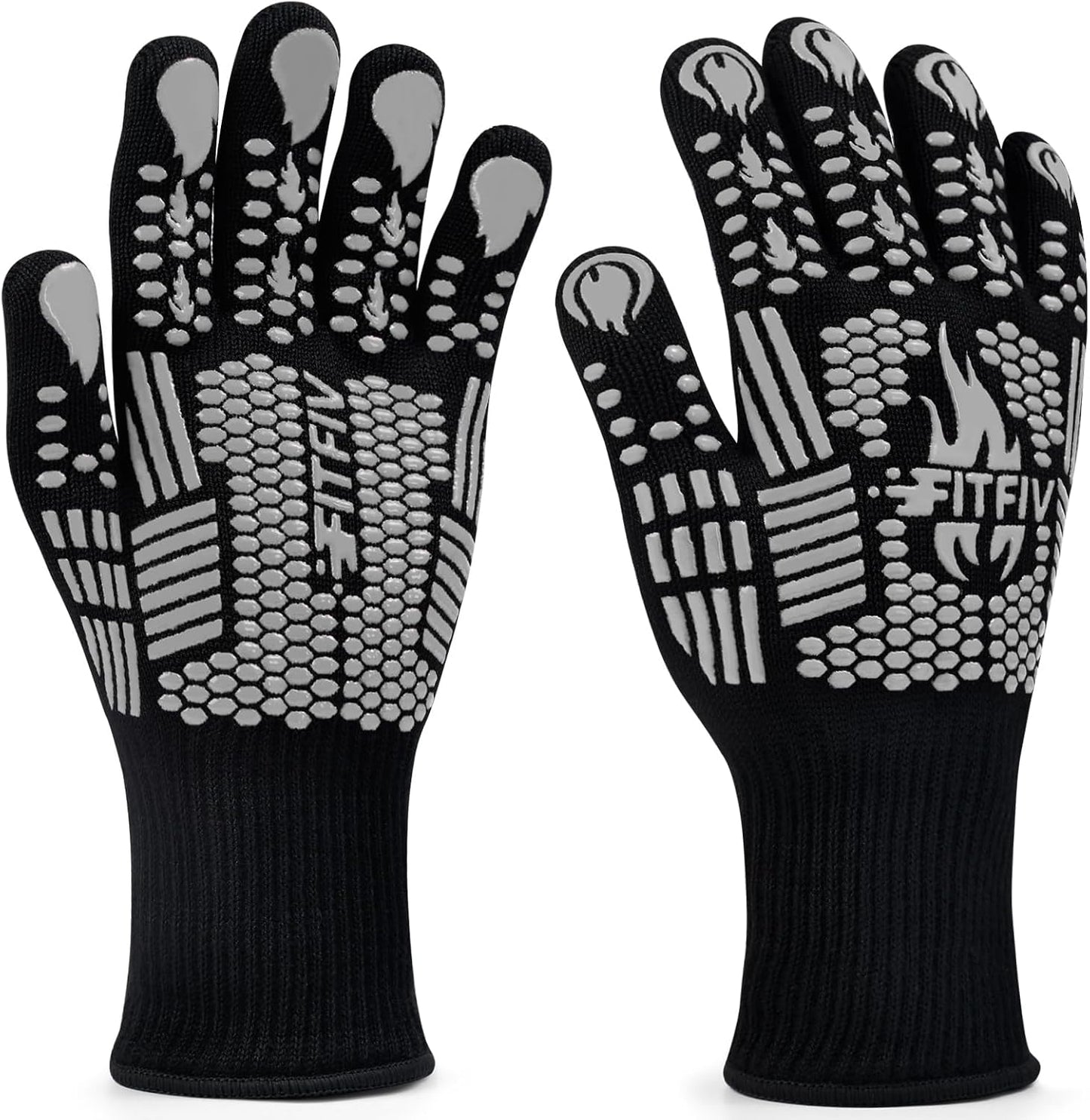 BBQ Gloves, Oven Gloves, 1472°F Extreme Heat Resistant Barbecue Gloves, Silicone Non-Slip Oven Mitts, Kitchen for Cooking, Grilling, and Baking (Gray)